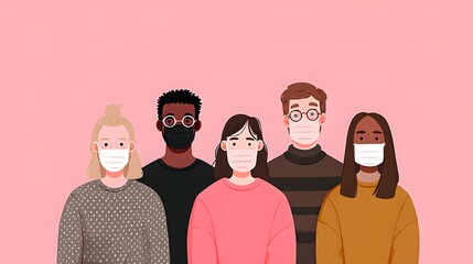 Diverse group of people wearing face masks.