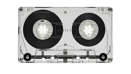 Fototapeta premium Transparent cassette tape audio music retro vintage media recording sound analog oldschool storage device 90s on transparent background