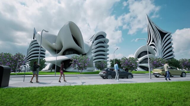 Futuristic city luxury town fantastic architecture cityscape 4k