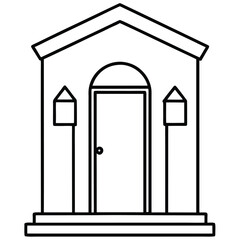 Simple outline drawing of a classical building entrance with arched doorway