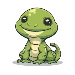 Fototapeta premium Cartoonish Green Lizard with Big Eyes and a Friendly Smile Sitting Upright