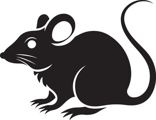 Stylized Mouse Silhouette with Curving Tail and Sharp Claws Depicted in a Bold Black and White Design