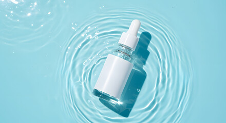 Glass Dropper Bottle in Sparkling Water, Skincare flat lay mockup free