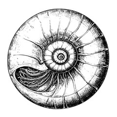 Obraz premium Ammonite Fossil – Vintage Natural History Illustration