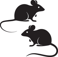 Silhouette of Two Mice in Black and White Design Mouse Rodent Silhouette Animal Illustration Graphic Art