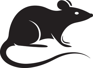 Stylized Silhouette of a Mouse with a Curled Tail and Small Eye in a Simple Vector Design