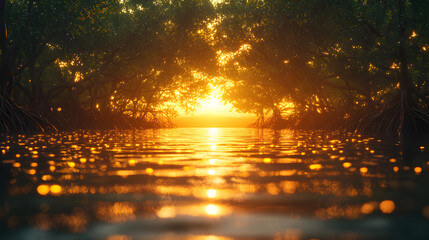 Mangrove Forest at Sunset with Reflection on Water