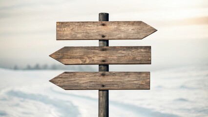 Wooden directional signpost in a snowy landscape