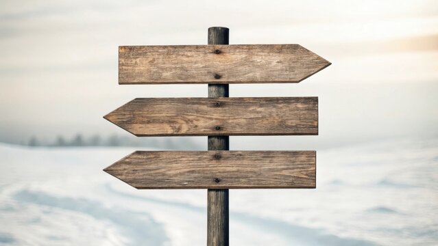 Wooden directional signpost in a snowy landscape - Powered by Adobe