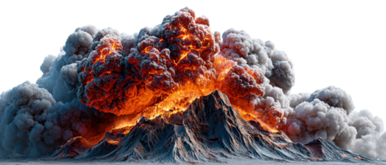 Volcanic Eruption: A mesmerizing view of a fierce volcanic eruption, with fiery magma bursting forth amidst clouds of billowing smoke and ash, a testament to nature's raw power and energy.