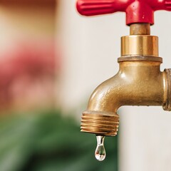 faucet with water drop, A tap with a drop of water