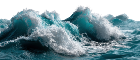 Ocean Waves in Motion: A powerful display of the ocean's raw beauty. Turbulent waves crash with impressive force, their crests frothing in a captivating, dynamic moment.