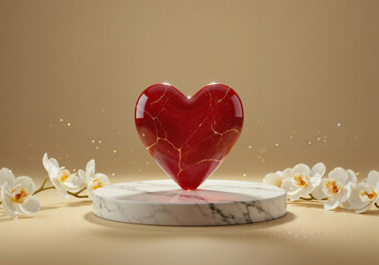 crystal heart on a granite podium . Generative AI