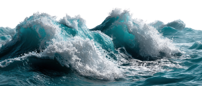 Ocean Waves in Motion: A powerful display of the ocean's raw beauty. Turbulent waves crash with impressive force, their crests frothing in a captivating, dynamic moment.
