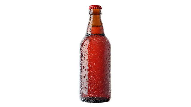 Isolated cold beer bottle with condensation drops on white background for summer drinks promotion on transparent background