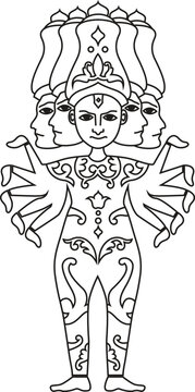 Visvarupa &ndash; Multi-Faced Divine Form of Krishna | Sacred Hindu Line Art Illustration