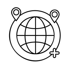 Globe with location pins and plus symbol navigation