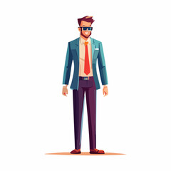 Obraz premium Stylish Cartoon Businessman with Sunglasses and Red Tie on a White Background