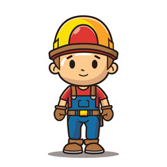 Fototapeta premium Cheerful Cartoon Construction Worker in Safety Gear