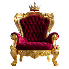 Luxurious ornate royal throne chair adorned with a golden crown, exuding opulent power and regal authority for prestigious designs.