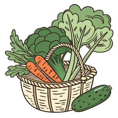 Fresh vegetables in a woven basket illustration