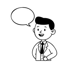 Cartoon man in suit speaking with speech bubble communication