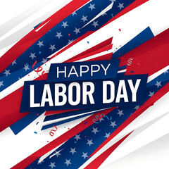 Happy Labor Day banner with a waving American flag, generated by AI. On blue background.
