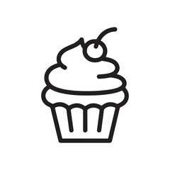 A black and white icon design illustration of a cupcake with frosting on top