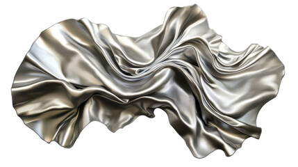 Fluid Metallic Silver Fabric: A close-up shot features a swirling, flowing piece of fabric in lustrous metallic silver. The elegant folds and ripples create a dynamic visual texture.