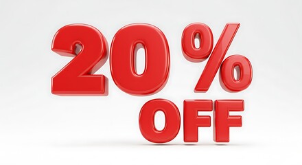 Red 20 percent off sale discount isolated on white background