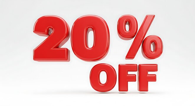Red 20 percent off sale discount isolated on white background