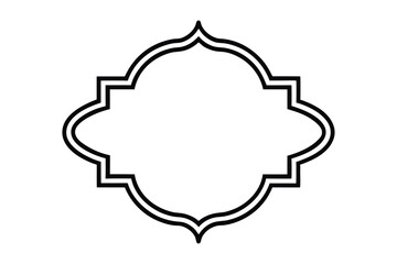 Black ornate quatrefoil frame with double border on white background arabesque