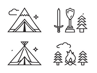 Colorful 2D adventure symbols in vector set