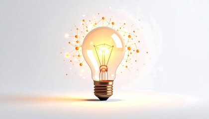 Illuminated lightbulb surrounded by digital network