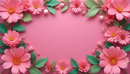 Obraz premium Paper Art Pink Flower Template on Pink Background with Copy Space for Text and Creative Design