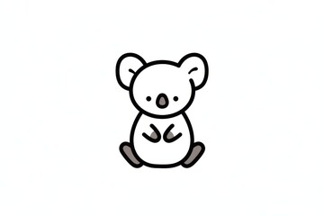 Cute simple kawaii koala line art icon with bold thick black lines on white background, minimalist vector doodle design