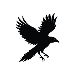 Majestic Black Crow Silhouette - Flying Raven Vector Logo Design