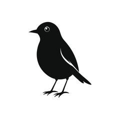 Simple Black Bird Silhouette - Cute Sparrow or Robin Vector Icon