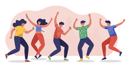 Diverse Festival Goers Dancing Flat Design