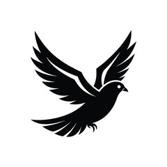 Graceful Flying Dove Logo - Black Bird of Peace Vector Icon