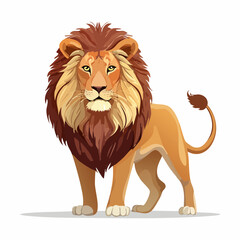 Obraz premium Majestic Cartoon Lion with Brown Mane Standing Proudly on White Background Display