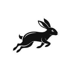 Dynamic Black Rabbit Silhouette - Leaping Hare Vector Icon Design