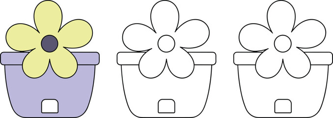 Cute Cartoon Flower Pot Isolated on White, Whimsical Blossom in Planter, Adorable Floral Decoration, Simple Vector Illustration for Kids, Charming Garden Element.