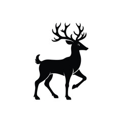 Majestic Black Stag Silhouette - Wild Deer with Antlers Vector Icon