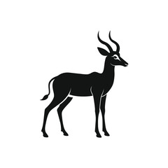 Graceful Black Gazelle Silhouette - Antelope Horned Animal Vector