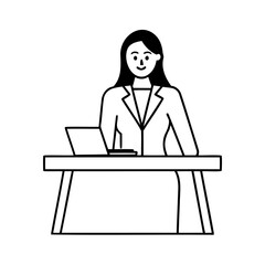 Woman in suit at desk with laptop business