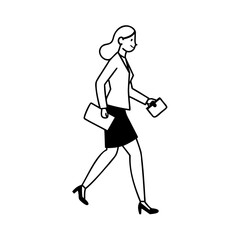 Woman walking with documents briefcase skirt