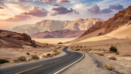 road in the desert on a mountains background