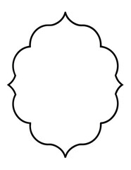 Black outline of a decorative quatrefoil frame with scalloped edges border ornamental