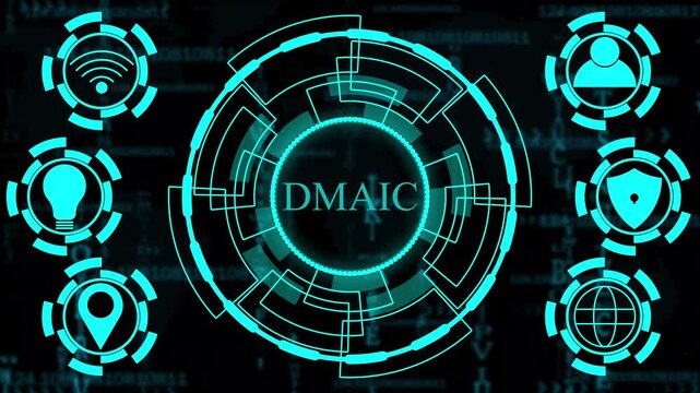 Business, Technology, Internet and network concept.A Data Security Business concept on a futuristic ,Blue wave digital DMAIC flow.Human Resources DMAIC management concept.